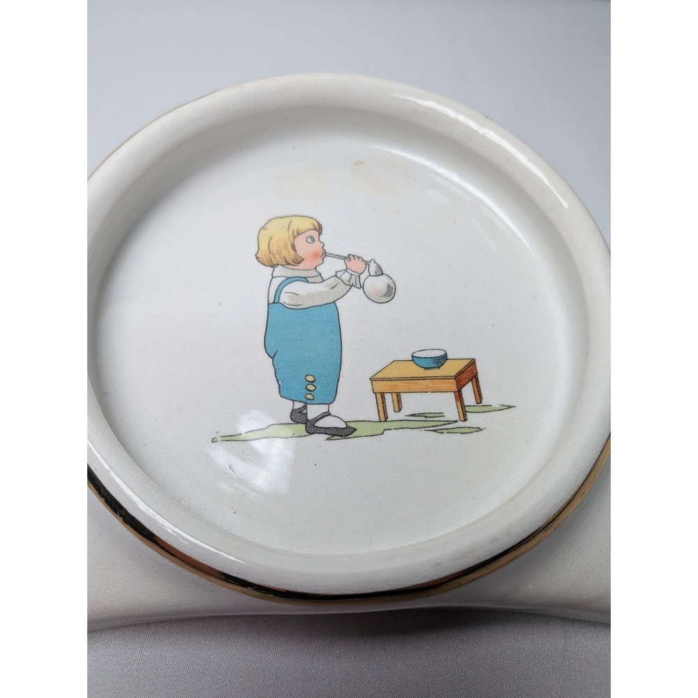 1912 Antique Underwood High Chair Plate "Little Boy‎ Blue" See Pictures - Picture 5 of 7